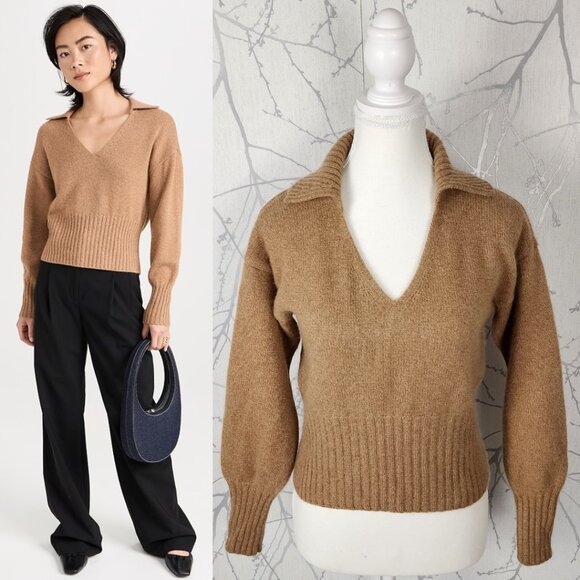 Reformation Beige Panko 100% Cashmere Collared Beckie Sweater - Picture 1 of 5